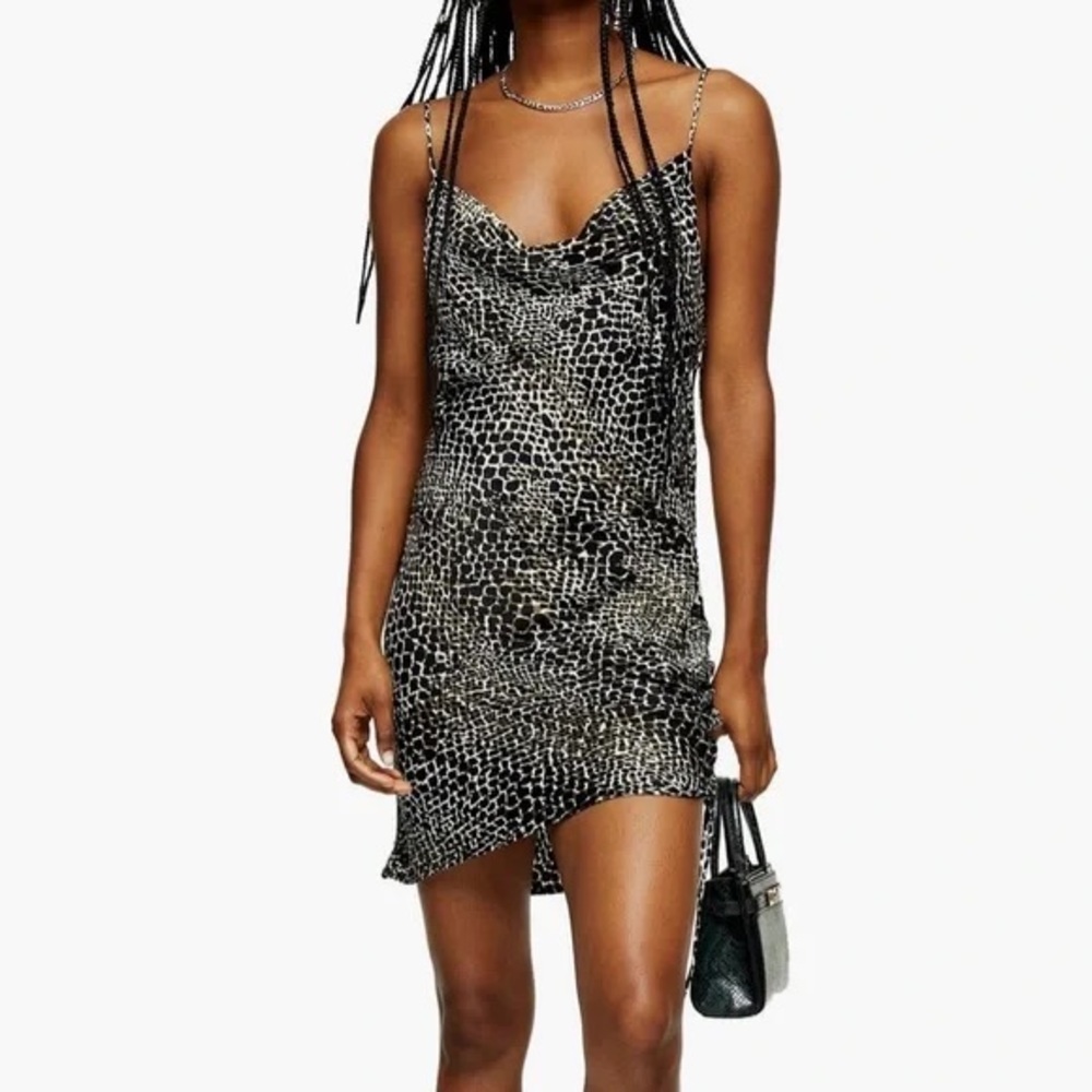 Topshop Black and Green Animal Print Dress